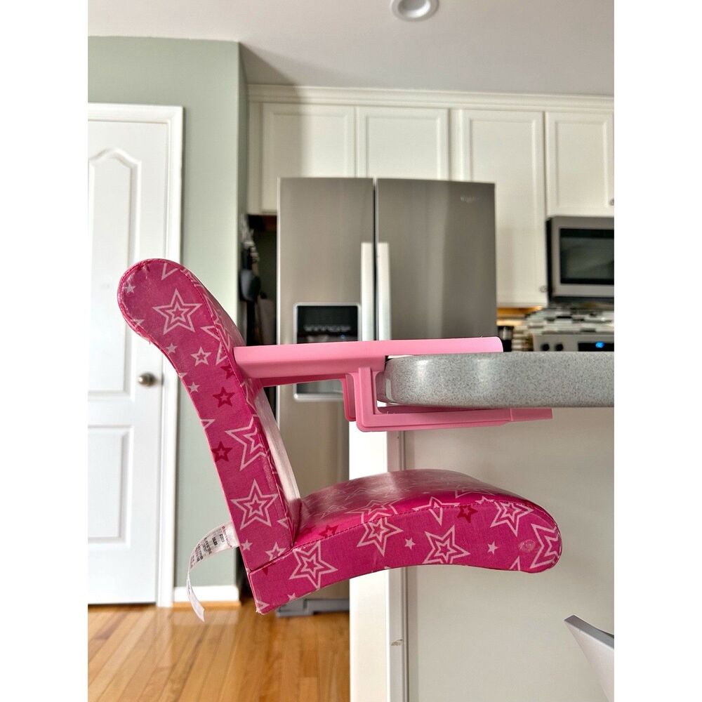 American Girl Bistro Cafe Treat Seat Slip On Doll Booster Chair Pink Stars 2017